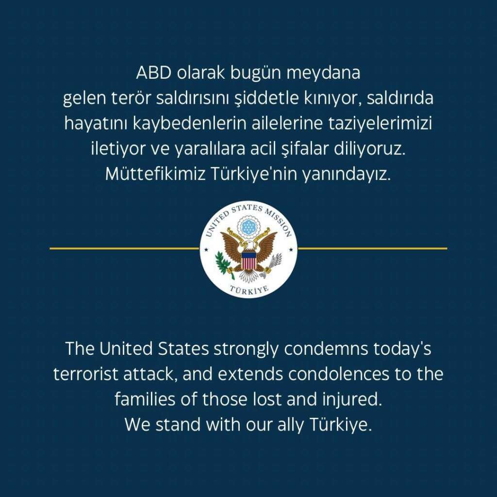 ABD Büyükelçiliği: “Müttefikimiz Türkiye’nin yanındayız” ABD Büyükelçiliği: “Müttefikimiz Türkiye’nin yanındayız”