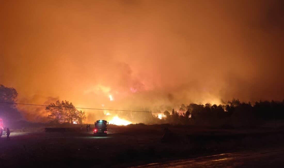 Bursa'nın Karacabey ilçesinde başlayan orman yangını rüzgarın etkisiyle büyüdü. Ekipler