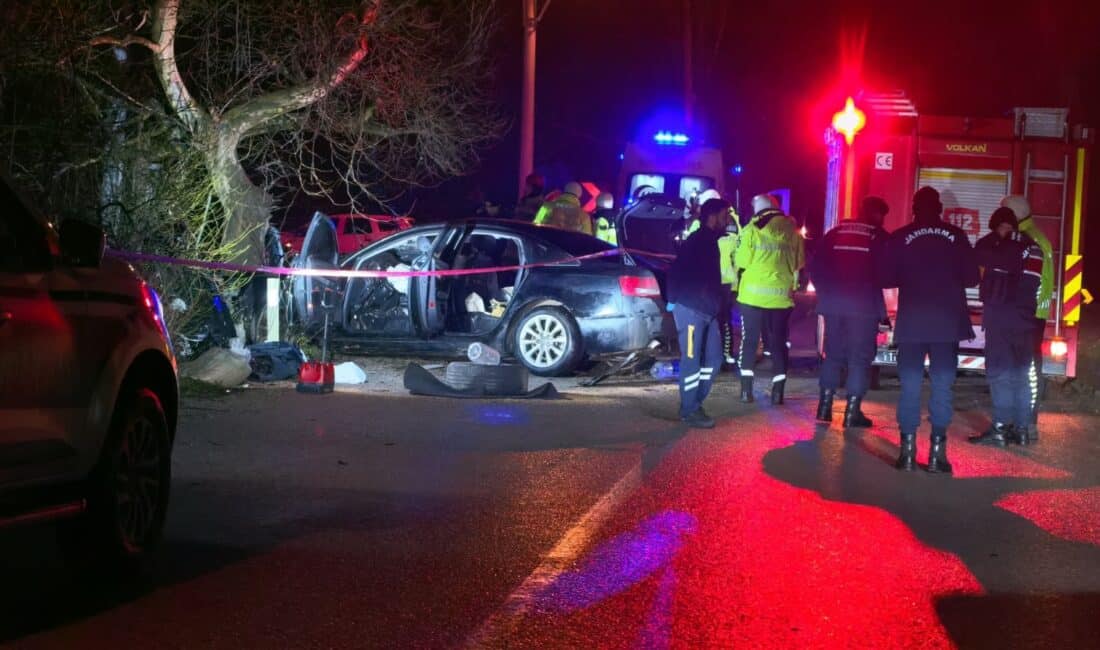 Bursa'nın İnegöl ilçesinde meydana gelen kazada kontrolden çıkan otomobil ağaca