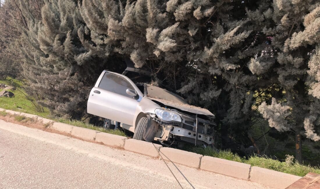 Bursa'nın İnegöl ilçesinde meydana gelen kazada kontrolden çıkan otomobil ağaçlık