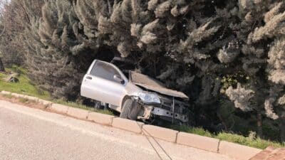 Bursa'nın İnegöl ilçesinde meydana gelen kazada kontrolden çıkan otomobil ağaçlık