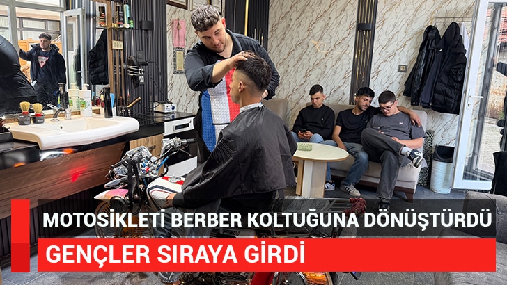 Motosiklet tutkusuyla tanınan genç berber