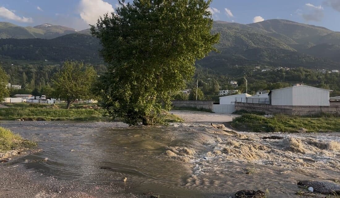 Bursa'nın Yıldırım ilçesinde dere yatağında yükselen suyun etkisiyle köprü çöktü.