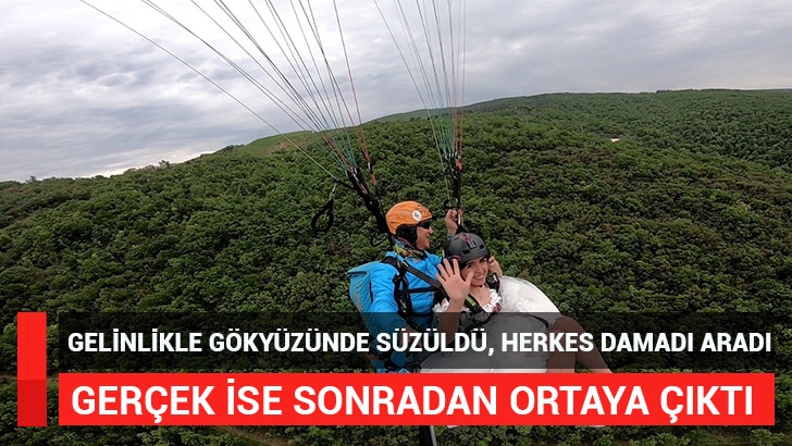 Bursa'da gökyüzünde gelinliğiyle süzülen kadını